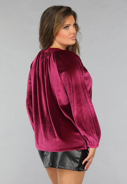 OP=OP.! Cherry Roze Velvet Blouse met Pofmouwen