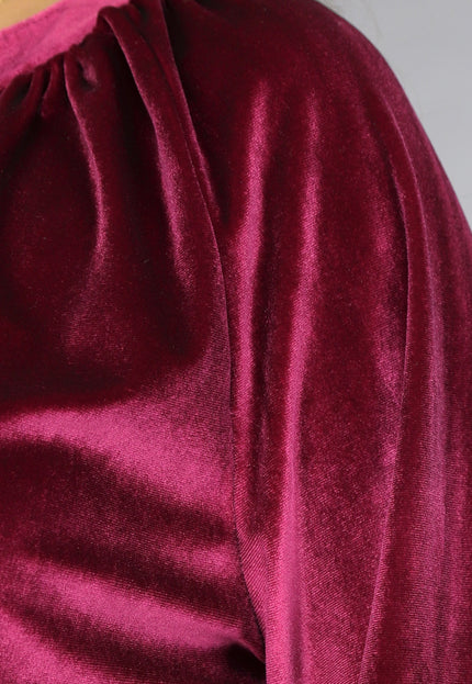 OP=OP.! Cherry Roze Velvet Blouse met Pofmouwen