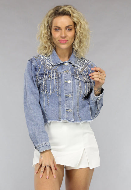 OP=OP.! Denim Jasje met Strass Franjes