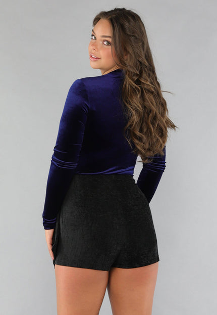 OP=OP.! Donkerblauwe Overslag Bodysuit in Fluweel
