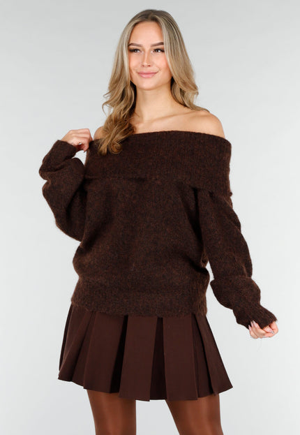 OP=OP.! Donkerbruine Off Shoulder Trui met Wol