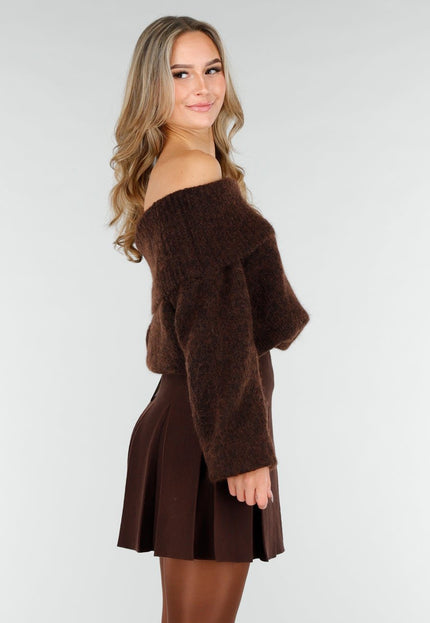 OP=OP.! Donkerbruine Off Shoulder Trui met Wol