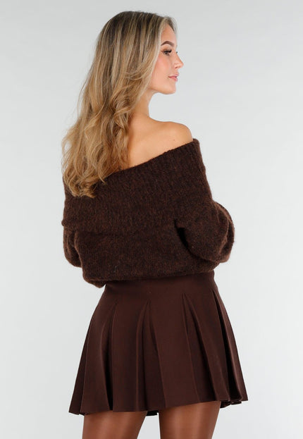 OP=OP.! Donkerbruine Off Shoulder Trui met Wol