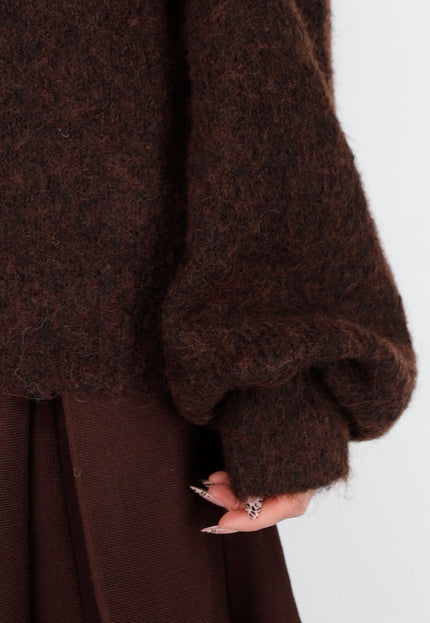 OP=OP.! Donkerbruine Off Shoulder Trui met Wol