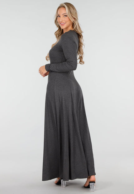 OP=OP.! Donkergrijze Stretch Maxi Jurk