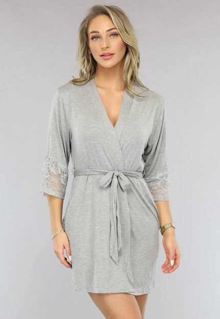 OP=OP.! Elastische Grijze Kimono met Kanten Rug