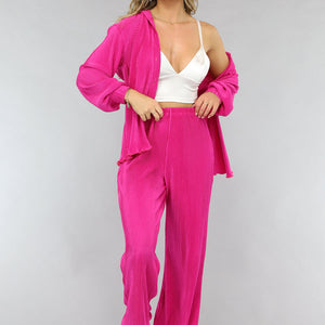 OP=OP.! Fuchsia Plissé Blouse met Broek