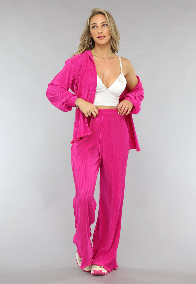 OP=OP.! Fuchsia Plissé Blouse met Broek