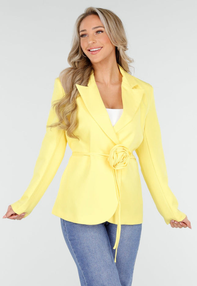 OP=OP.! Gele Blazer met Bloemceintuur