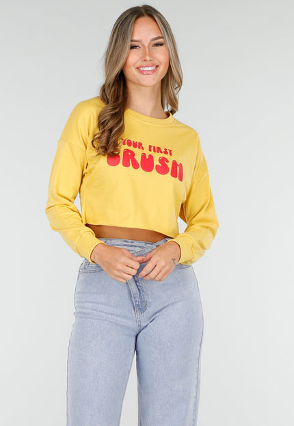 OP=OP.! Gele Crop Top met Tekstprint