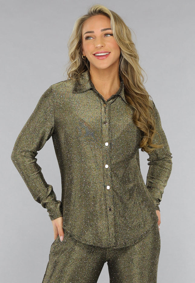 OP=OP.! Gouden Blouse met Glitter Steentjes