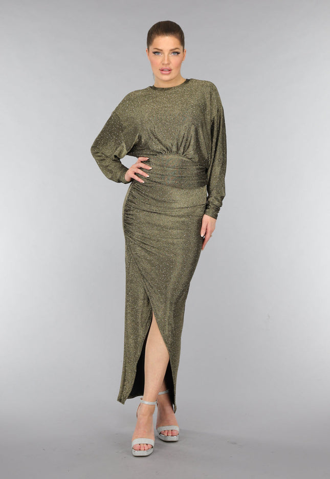 OP=OP.! Gouden Maxi Jurk met Strass Steentjes