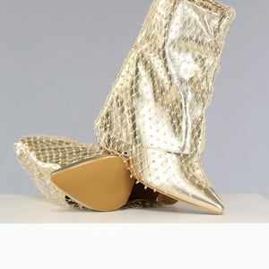 OP=OP.! Gouden Overslag Boots met Fishnet Strass