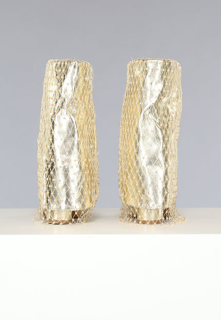OP=OP.! Gouden Overslag Boots met Fishnet Strass
