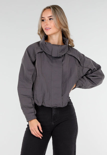 OP=OP.! Grijze Cropped Jas met Hoge Kraag