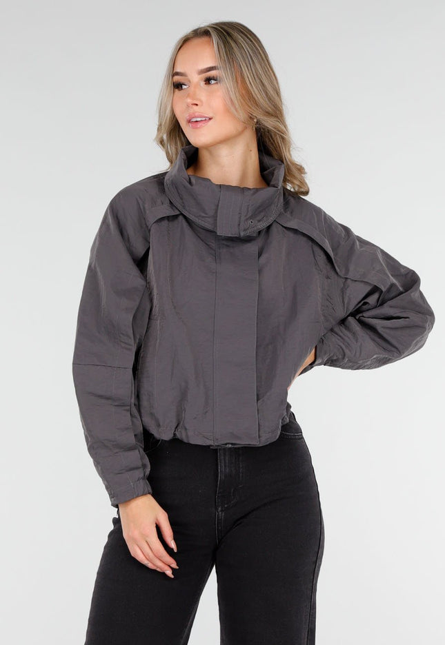 OP=OP.! Grijze Cropped Jas met Hoge Kraag