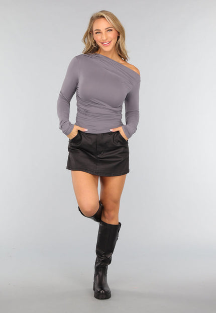 OP=OP.! Grijze Geplooide One Shoulder Top