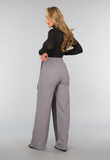 OP=OP.! Grijze Pantalon met Wijde Pijpen en Strikdetail