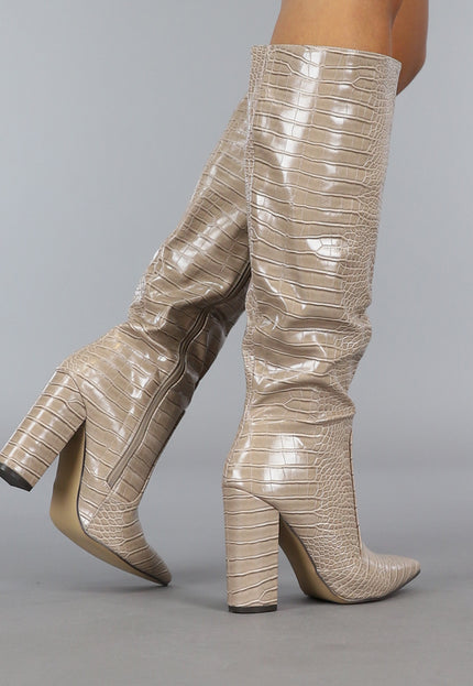 OP=OP.! Khaki Croco Laars met Spitse Neus