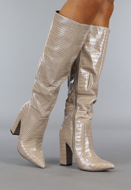 OP=OP.! Khaki Croco Laars met Spitse Neus