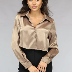 OP=OP.! Khaki Cropped Blouse met Knoopsluiting