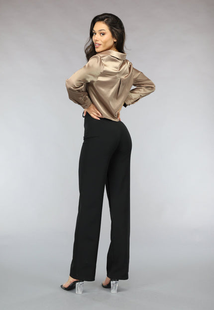 OP=OP.! Khaki Cropped Blouse met Knoopsluiting
