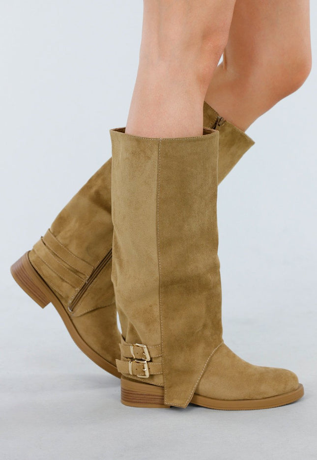OP=OP.! Khaki Hoge Laarzen met Gespdetail