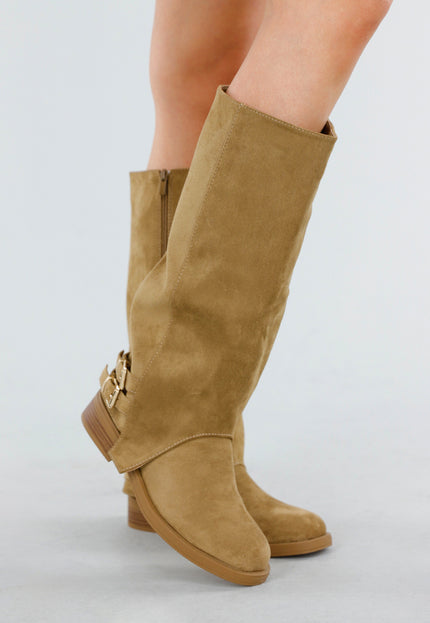 OP=OP.! Khaki Hoge Laarzen met Gespdetail
