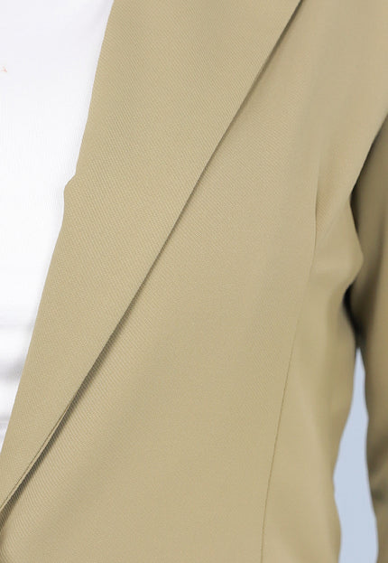 OP=OP.! Khaki Stretch Blazer met Schoudervulling