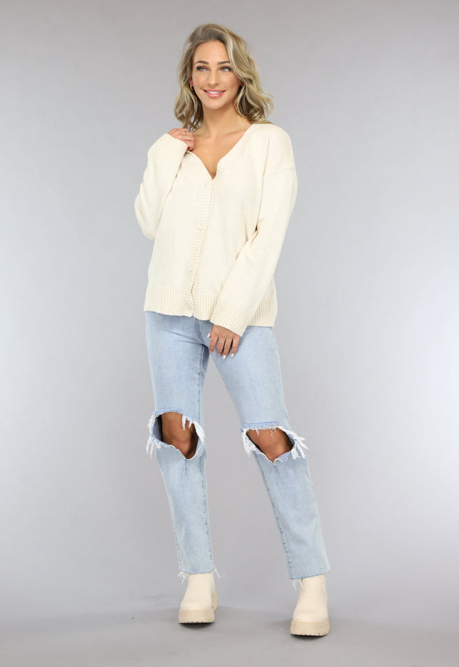 OP=OP! Korte Beige Fijn Gebreide Cardigan