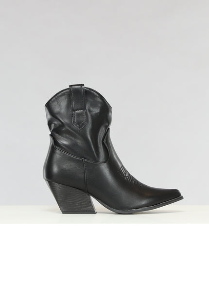 OP=OP.! Korte Zwarte Lederlook Cowboylaarsjes