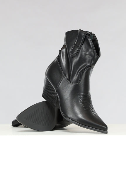 OP=OP.! Korte Zwarte Lederlook Cowboylaarsjes