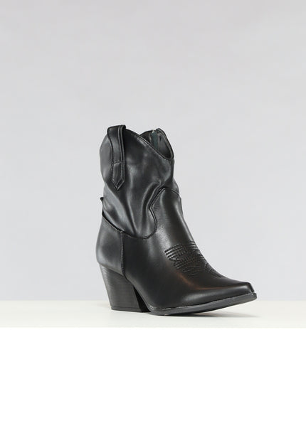 OP=OP.! Korte Zwarte Lederlook Cowboylaarsjes