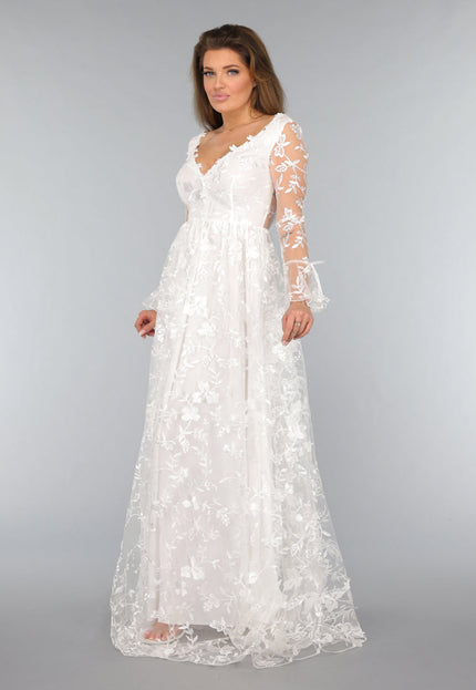 OP=OP.! Lange Witte Bridal Jurk met Bloemen