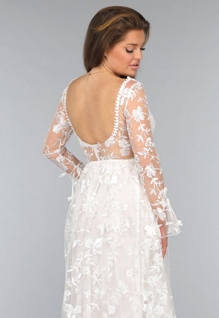 OP=OP.! Lange Witte Bridal Jurk met Bloemen
