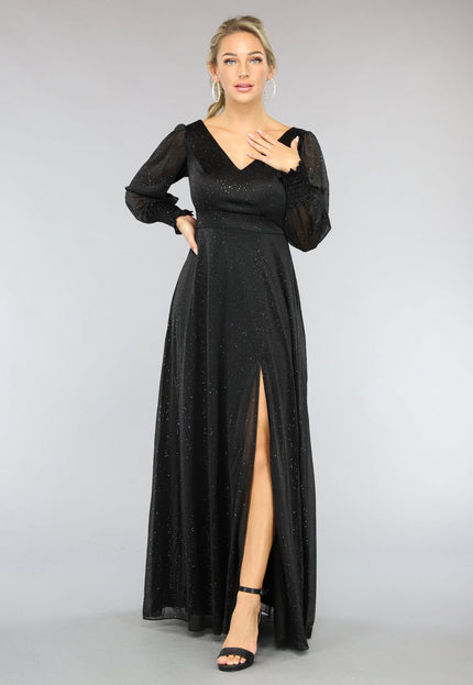 OP=OP! Lange Zwarte Jurk met Glitters en Split