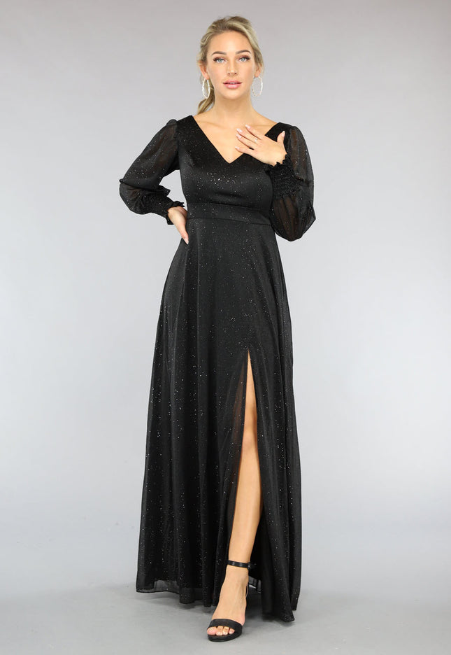 OP=OP! Lange Zwarte Jurk met Glitters en Split