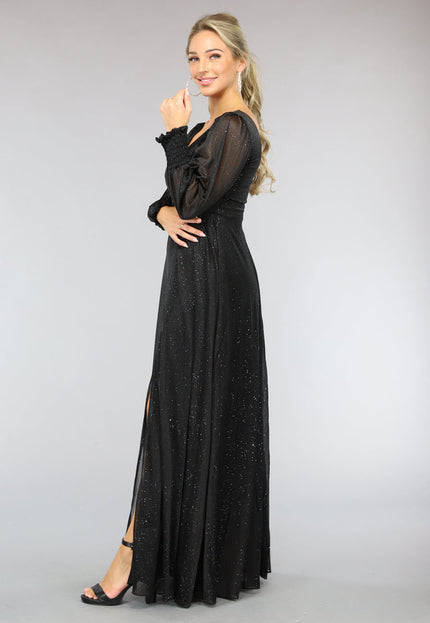 OP=OP! Lange Zwarte Jurk met Glitters en Split
