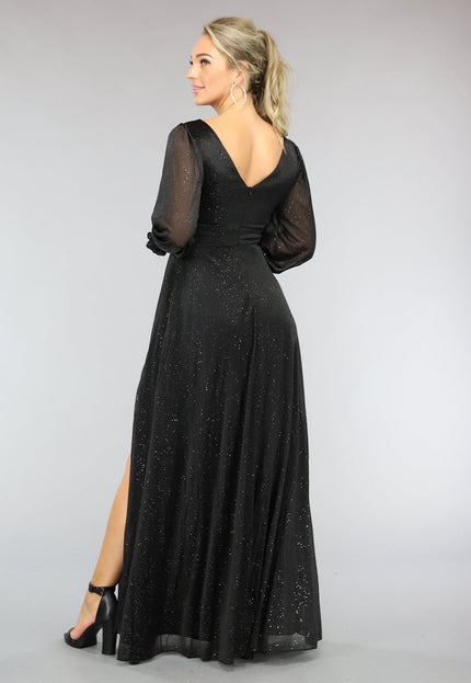 OP=OP! Lange Zwarte Jurk met Glitters en Split