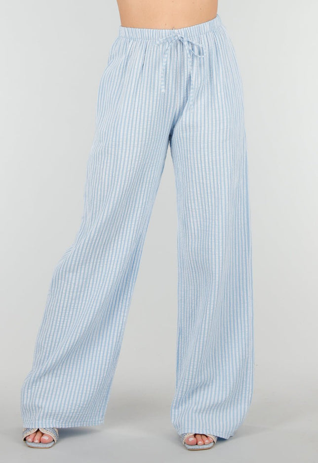 OP=OP.! Lichtblauwe Linnenlook Broek met Strepen en van Katoen
