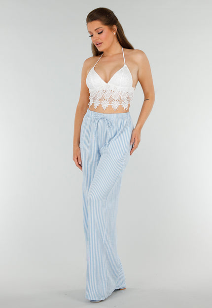 OP=OP.! Lichtblauwe Linnenlook Broek met Strepen en van Katoen