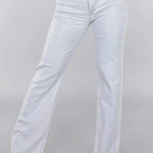 OP=OP.! Lichtblauwe Wide Leg Mid Waist Strass Jeans