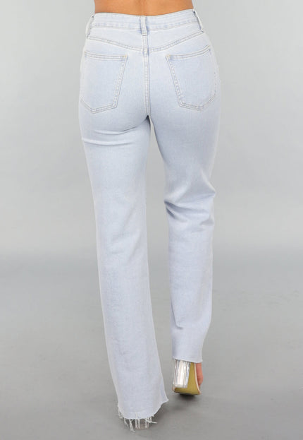 OP=OP.! Lichtblauwe Wide Leg Mid Waist Strass Jeans