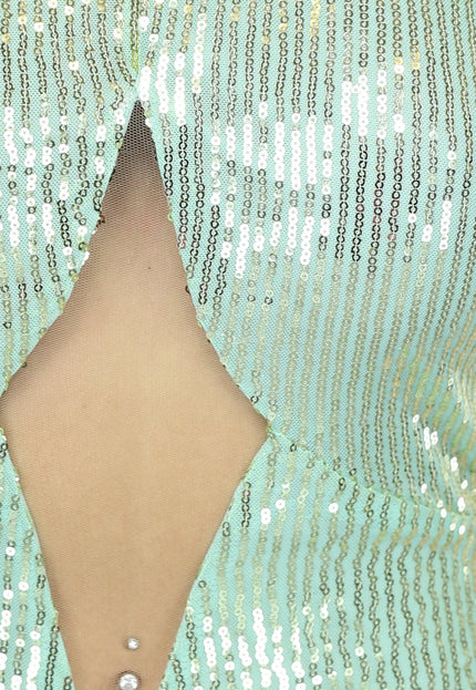 OP=OP.! Lichtgroene Pailletten Halter Jurk