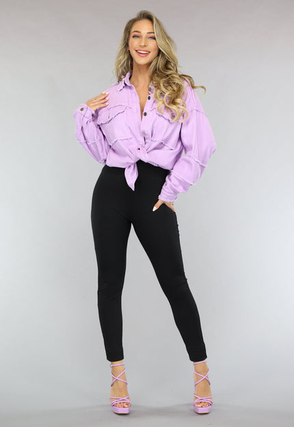 OP=OP! Lila Spijker Blouse met Ruffle Afwerking