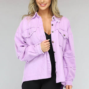 OP=OP! Lila Spijker Blouse met Ruffle Afwerking