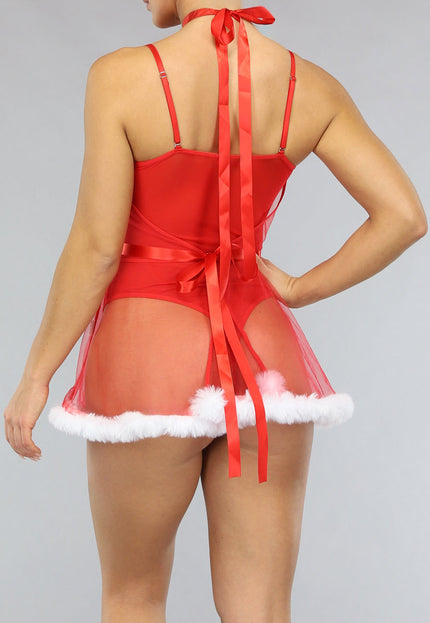 OP=OP.! Mesh Kerst Lingerie Setje met Jurkje