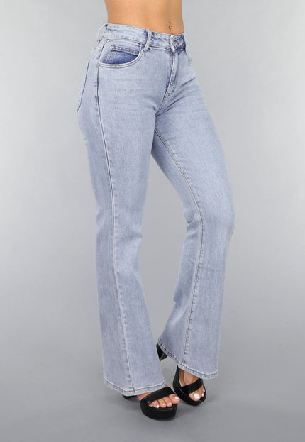 OP=OP.! Mid Waist Flared Jeans met Wassing