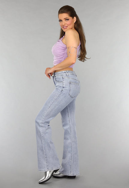 OP=OP.! Mid Waist Flared Jeans met Wassing