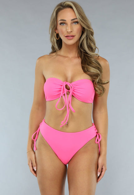 OP=OP.! Neon Roze Bandeau Bikini Top met Veterdetail